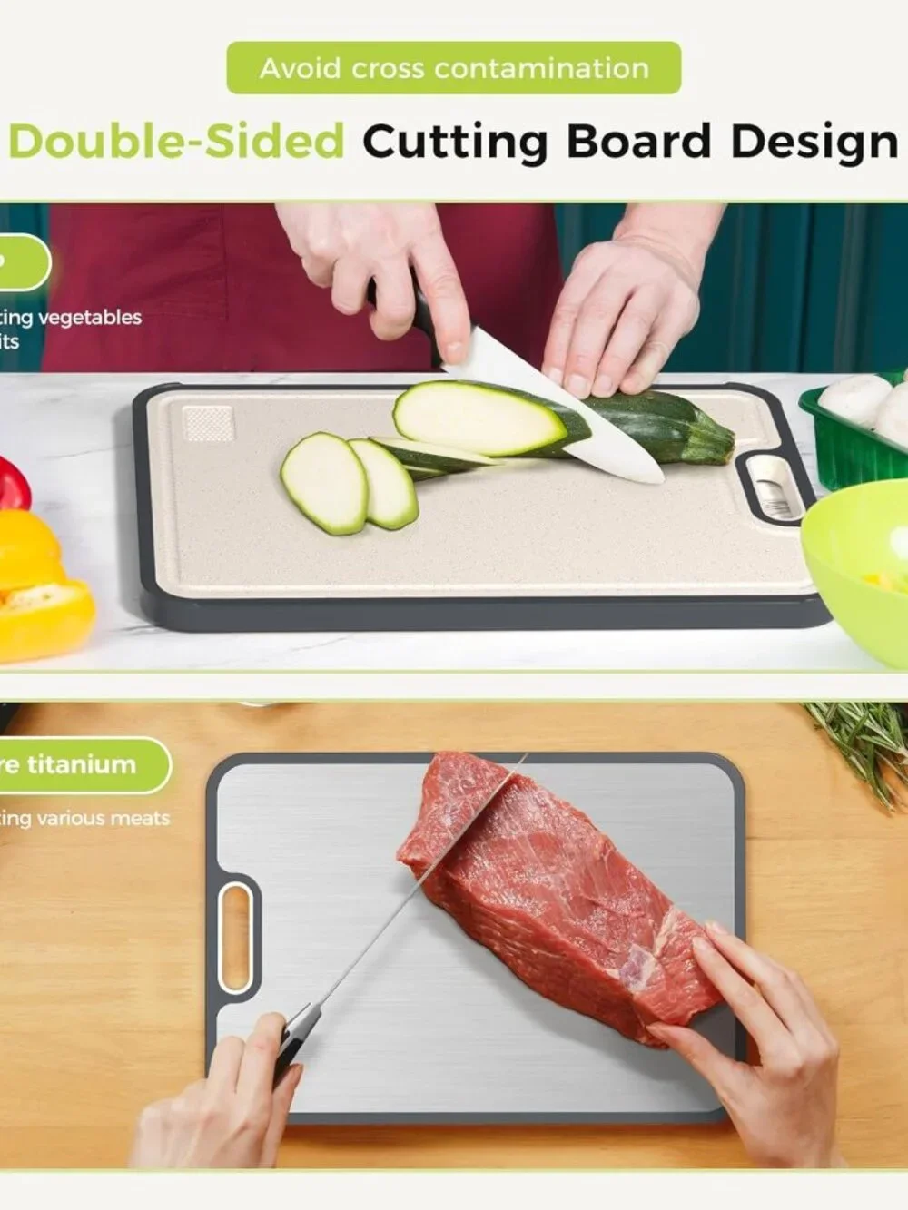 Pure Titanium Chopping Board for Kitchen 2-in-1 Non-Toxic Food Grade, Knife Frie